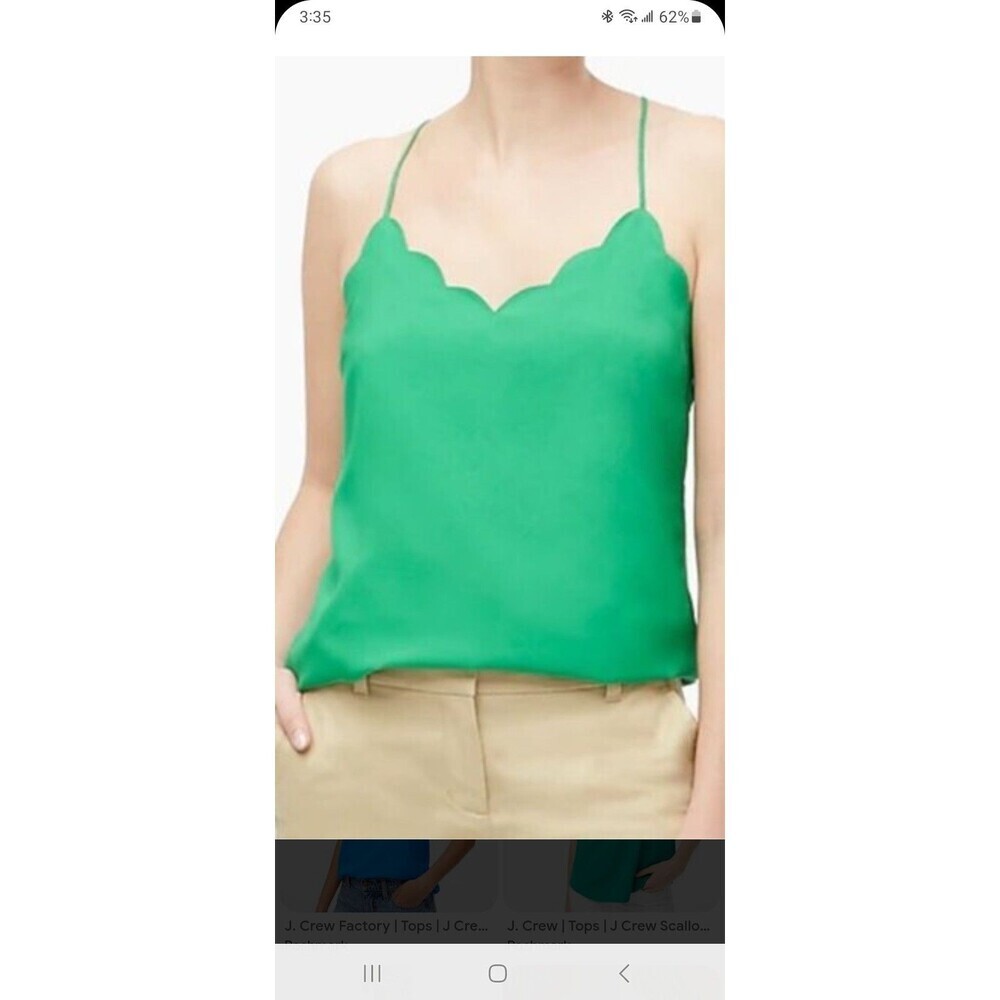J. Crew emerald green scalloped tank blouse 10 racer back top holiday Christmas